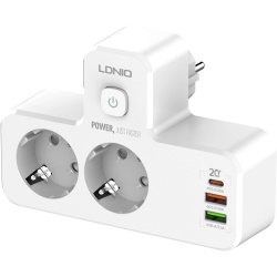 adaptor priza ldnio se2337, 2 prize, 2 x usb-a, 1x usb-c, incarcare rapida qc 3.0, 10a