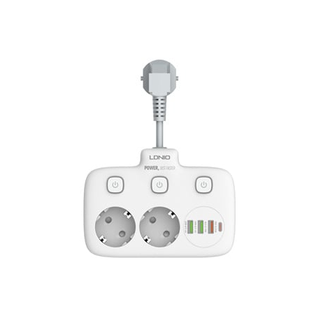 prelungitor ldnio se2435, 2 prize, 3 x usb-a, 1x usb-c, incarcare rapida qc 3.0, 10a