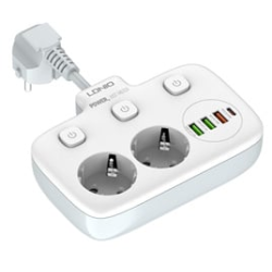 prelungitor ldnio se2435, 2 prize, 3 x usb-a, 1x usb-c, incarcare rapida qc 3.0, 10a