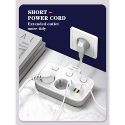 prelungitor ldnio se2435, 2 prize, 3 x usb-a, 1x usb-c, incarcare rapida qc 3.0, 10a