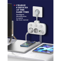 prelungitor ldnio se2435, 2 prize, 3 x usb-a, 1x usb-c, incarcare rapida qc 3.0, 10a