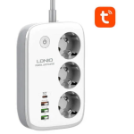 prelungitor smart wifi ldnio sew3452, 3 prize, 3 x usb-a, 1x usb-c, 30w, 2m, incarcare rapida qc 3.0, tuya