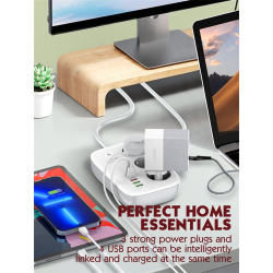 prelungitor smart wifi ldnio sew3452, 3 prize, 3 x usb-a, 1x usb-c, 30w, 2m, incarcare rapida qc 3.0, tuya