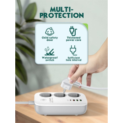 prelungitor smart wifi ldnio sew3452, 3 prize, 3 x usb-a, 1x usb-c, 30w, 2m, incarcare rapida qc 3.0, tuya