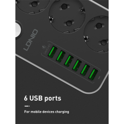 prelungitor ldnio se3631, 3 prize, 6 x usb-a, 17w, 2m