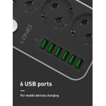 prelungitor ldnio se3631, 3 prize, 6 x usb-a, 17w, 2m