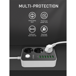 prelungitor ldnio se3631, 3 prize, 6 x usb-a, 17w, 2m