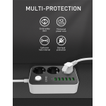 prelungitor ldnio se3631, 3 prize, 6 x usb-a, 17w, 2m