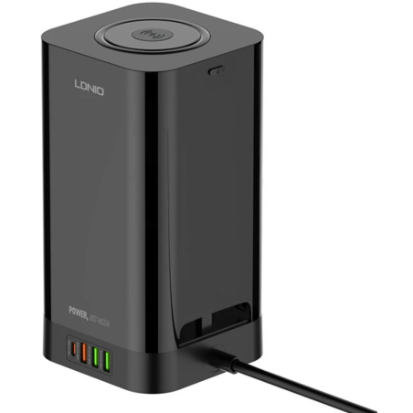 prelungitor tip turn ldnio sew4485, incarcator wireless,  3 prize, 3 x usb-a, 1 x usb-c, incarcare rapida qc 3.0, 32w, 2m