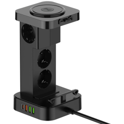 prelungitor tip turn ldnio sew4485, incarcator wireless,  3 prize, 3 x usb-a, 1 x usb-c, incarcare rapida qc 3.0, 32w, 2m