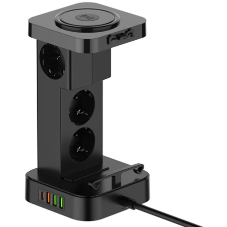 prelungitor tip turn ldnio sew4485, incarcator wireless,  3 prize, 3 x usb-a, 1 x usb-c, incarcare rapida qc 3.0, 32w, 2m