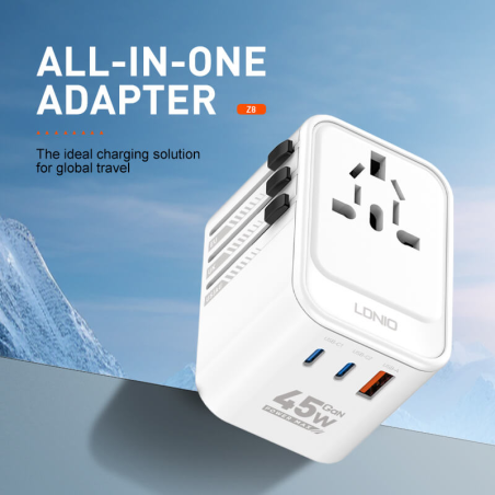 adaptor priza international gan ldnio z8, 1xusb, 2xusb-c, incarcare rapida, 45w