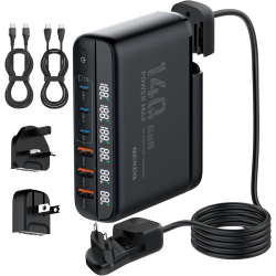 incarcator retea 140w gan lindo a6140c, incarcare rapida, 3xusb-a, 3xusb-c, compatibil eu uk us qc5.0 pps pd pentru, macbook, ip