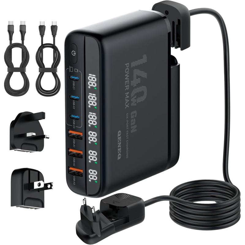 incarcator retea 140w gan lindo a6140c, incarcare rapida, 3xusb-a, 3xusb-c, compatibil eu uk us qc5.0 pps pd pentru, macbook, ip