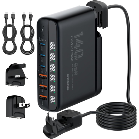 incarcator retea 140w gan lindo a6140c, incarcare rapida, 3xusb-a, 3xusb-c, compatibil eu uk us qc5.0 pps pd pentru, macbook, ip