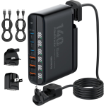 incarcator retea 140w gan lindo a6140c, incarcare rapida, 3xusb-a, 3xusb-c, compatibil eu uk us qc5.0 pps pd pentru, macbook, ip