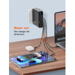 incarcator retea 140w gan lindo a6140c, incarcare rapida, 3xusb-a, 3xusb-c, compatibil eu uk us qc5.0 pps pd pentru, macbook, ip