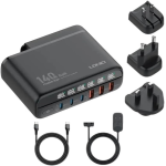 incarcator retea 140w gan lindo a6140c, incarcare rapida, 3xusb-a, 3xusb-c, compatibil eu uk us qc5.0 pps pd pentru, macbook, ip