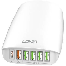incarcator retea ldnio a6573c, 5x usb, 65 w, 1,5 m (alb)