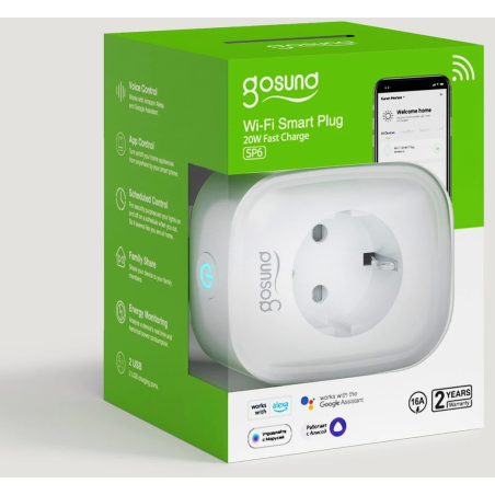 priza inteligenta wifi gosund sp6,16a, usb usb-c, bluetooth, monitorizare consum energie