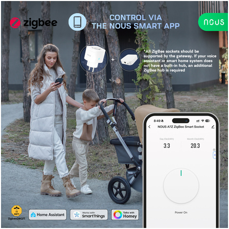 priza inteligenta wifi nous a7z,16a - zigbee 3.0, monitorizare consum, compatibila alexa google
