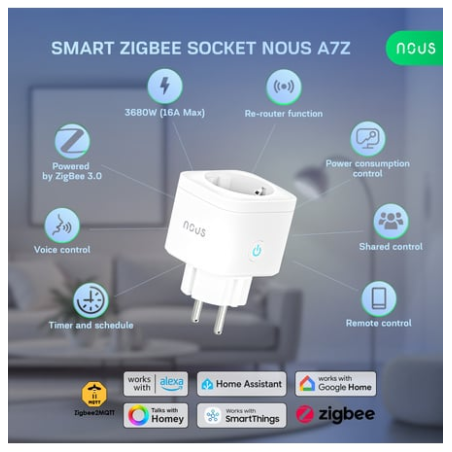 set 3 prize inteligenta wifi nous a7z,16a - zigbee 3.0, monitorizare consum, compatibila alexa google