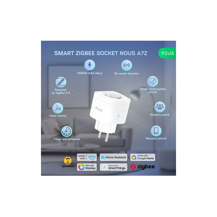 set 3 prize inteligenta wifi nous a7z,16a - zigbee 3.0, monitorizare consum, compatibila alexa google
