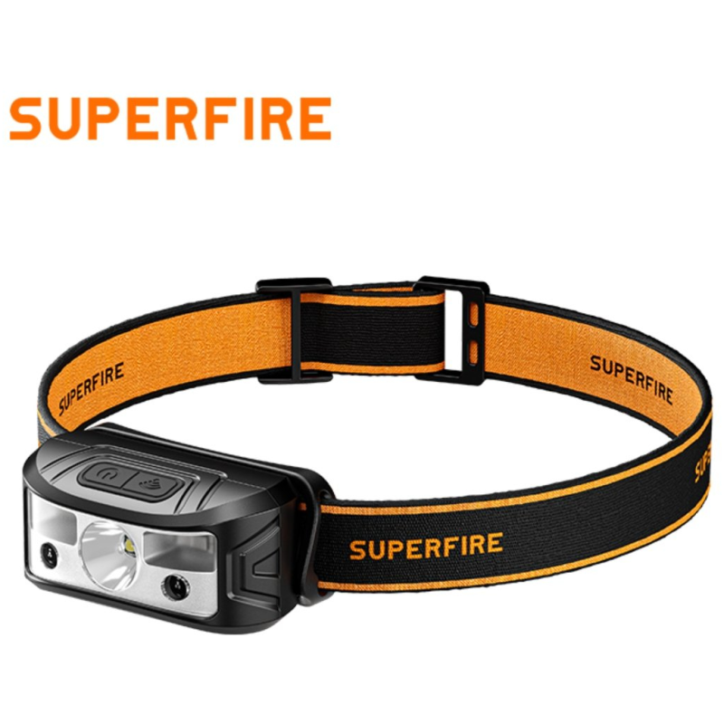 lanterna led pentru cap superfire hl05-k, 120lm, 100m, 500mah, lumina rosie, control miscare