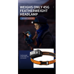 lanterna led pentru cap superfire hl05-k, 120lm, 100m, 500mah, lumina rosie, control miscare