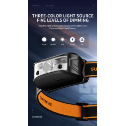 lanterna led pentru cap superfire hl05-k, 120lm, 100m, 500mah, lumina rosie, control miscare