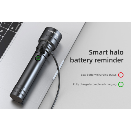 lanterna led superfire c20, 1100lm, 240m, incarcare usb-c, negru