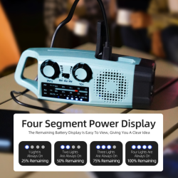 lanterna led multifunctionala cu radio superfire yj03, incarcare solara sau manuala (dinam), power bank, 100lm, 2000mah, incarca