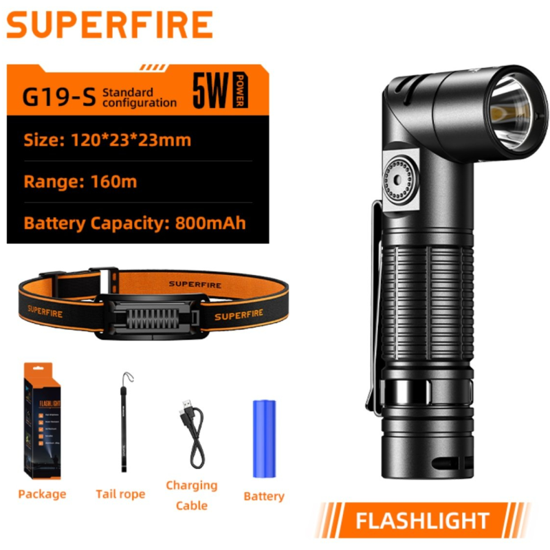lanterna multifunctionala led supfire g19-s, usb-c, 360lm, 160m, prindere magnetica