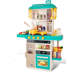 bucatarie copii, rovo 277, aragaz de jucarie, chiuveta cu circuit de apa, aragaz aburi, sunete, lumini, frigider, cuptor, fructe