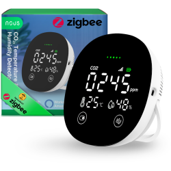 senzor temperatura, umiditate cu detector co2 smart nous e10, zigbee 3.0, ecran led, compatibil alexa google assistant