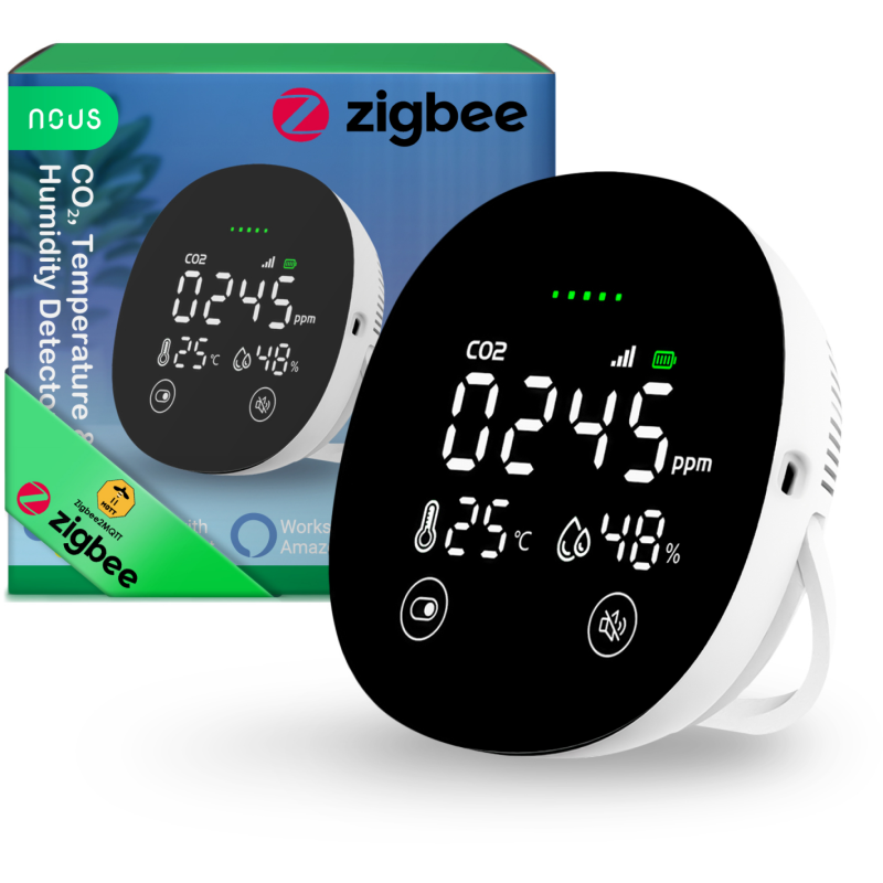 senzor temperatura, umiditate cu detector co2 smart nous e10, zigbee 3.0, ecran led, compatibil alexa google assistant senzor temperatura, umiditate cu detector co2 smart nous e10, zigbee 3.0, ecran led, compatibil alexa google assistant