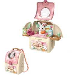 set ghiozdan jucarie 2 in 1 rovo 968, iepuras,  accesorii incluse