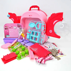 set ghiozdan jucarie 3 in 1 rovo 997-1, spital catel, veterinar, 59 piese  - roz