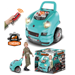 set reparatie motor auto mecanic rovo 977a, sunete, lumini, telecomanda, claxon, schimbator viteze, 61 piese, 47cm