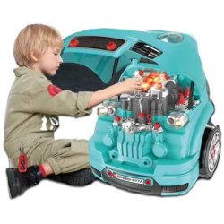 set reparatie motor auto mecanic rovo 977a, sunete, lumini, telecomanda, claxon, schimbator viteze, 61 piese, 47cm