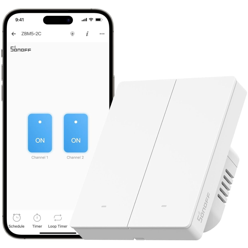 intrerupator inteligent sonoff zbm5-2c-80w ,zigbee, 2 canale, 10a