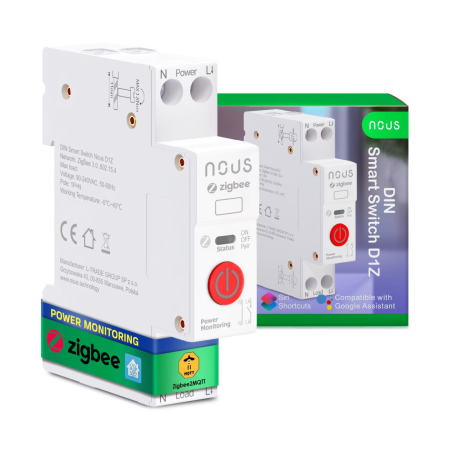 Siguranta inteligenta nous d3z, 25a, zigbee, 1 canal, monitorizare energie, montare pe sina din