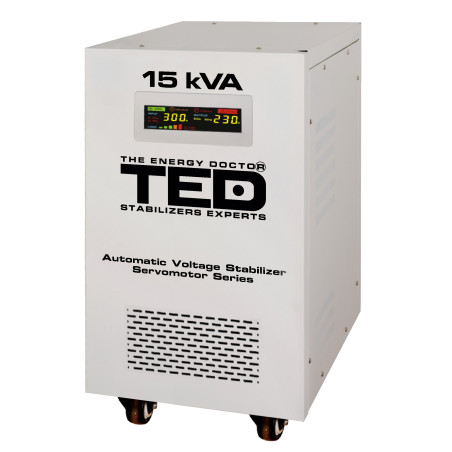 stabilizator tensiune monofazat cu servomotor 12kw si sinusoidala pura + ecran lcd cu valorile tensiunii, ted electric ted000095