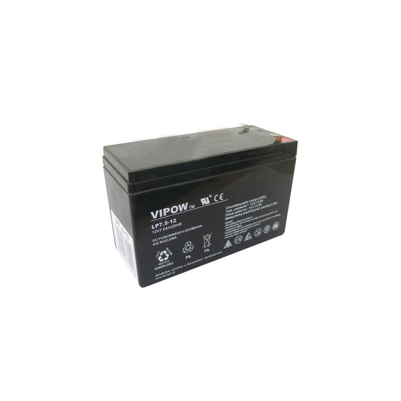 Acumulatori de plumb, Baterie sigilată cu plumb acid 12V 7.5Ah VIPOW -1, dioda.ro