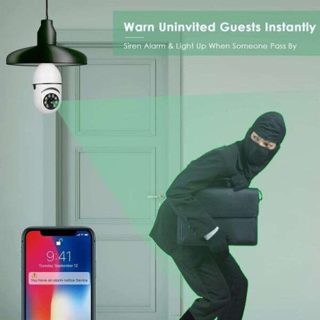 Camera supraveghere WiFi în formă de bec, detecție mișcare, vedere nocturnă IR