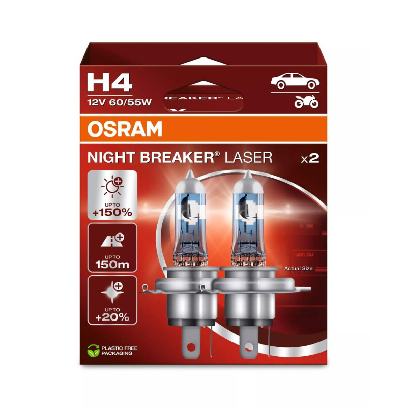 Set 2 becuri auto cu halogen osram h4 night breaker laser +150% ,60/55w, 12v
set 2 becuri auto cu halogen osram h4 night breaker laser +150% ,60/55w, 12v