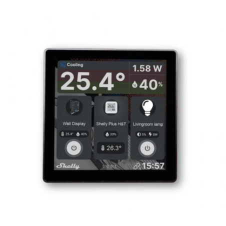 intrerupator smart cu touchscreen shelly wall display, wi-fi, negru bluethooth