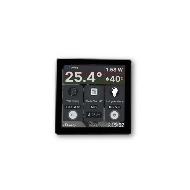intrerupator smart cu touchscreen shelly wall display, wi-fi, negru bluethooth