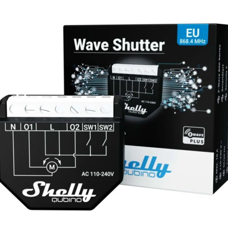 shelly quibino wave shutter - comutator pentru controlul jaluzelelor, obloanelor si a usilor automate, z-wave, 2 canale, 10a