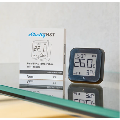 termostat shelly ht gen3 matte black, ecran e-ink, wifi, control aplicatie
